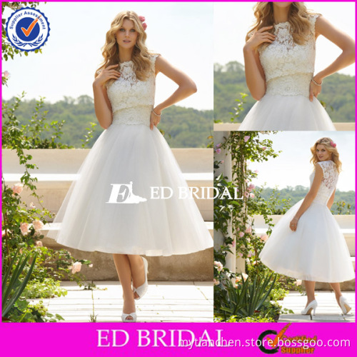 XL189 Two Shoulders Removable Lace Bolero Covered Back Length Sexy Short Wedding Dresses